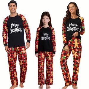 Men's Christmas Sleepwear Long Sleeve Tee with Pants Pajama Sets Black